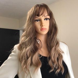 light brown bronde wig beach waves bangs wig 20 22 inch  NWT beach wave